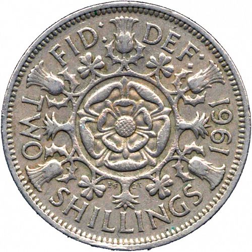 Florin Reverse Image minted in UNITED KINGDOM in 1961 (1953-70  -  Elizabeth II)  - The Coin Database