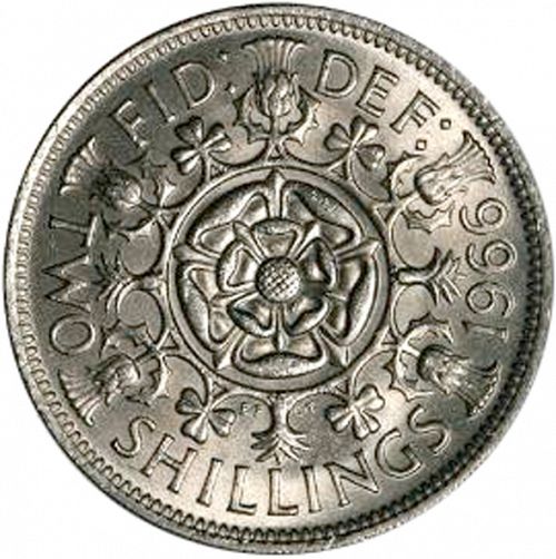 Florin Reverse Image minted in UNITED KINGDOM in 1966 (1953-70  -  Elizabeth II)  - The Coin Database
