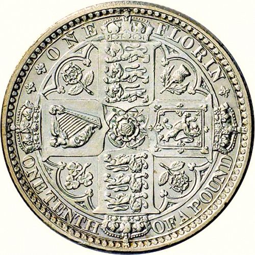 Florin Reverse Image minted in UNITED KINGDOM in 1849 (1837-01  -  Victoria)  - The Coin Database