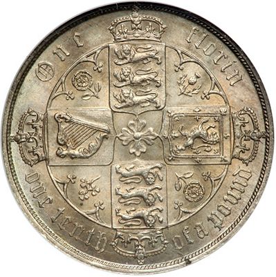 Florin Reverse Image minted in UNITED KINGDOM in 1881 (1837-01  -  Victoria)  - The Coin Database
