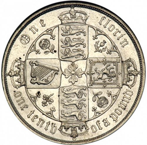 Florin Reverse Image minted in UNITED KINGDOM in 1885 (1837-01  -  Victoria)  - The Coin Database
