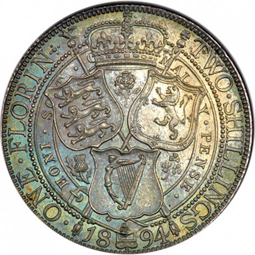Florin Reverse Image minted in UNITED KINGDOM in 1894 (1837-01  -  Victoria)  - The Coin Database