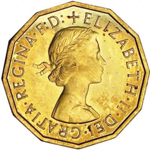 Threepence Obverse Image minted in UNITED KINGDOM in 1963 (1953-70  -  Elizabeth II)  - The Coin Database