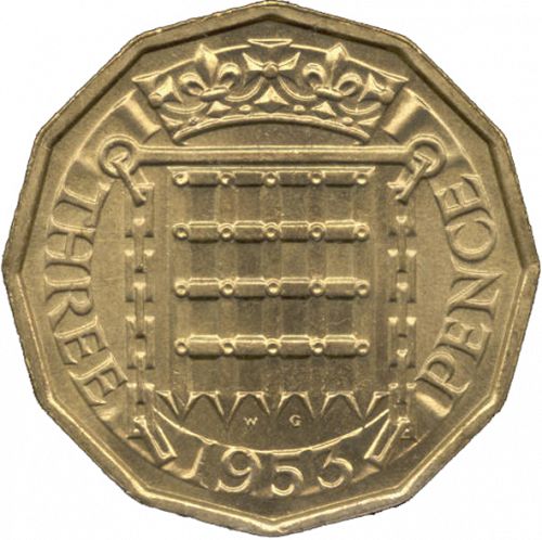 Threepence Reverse Image minted in UNITED KINGDOM in 1953 (1953-70  -  Elizabeth II)  - The Coin Database