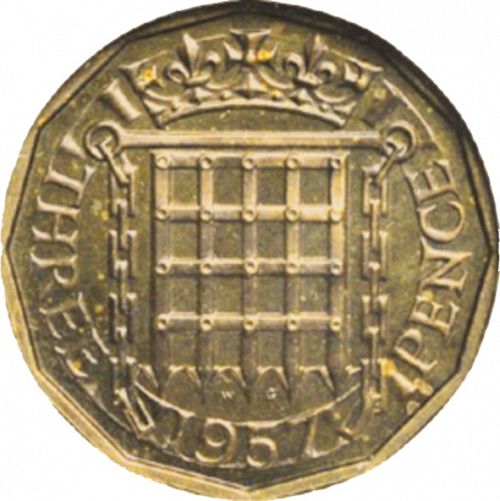 Threepence Reverse Image minted in UNITED KINGDOM in 1954 (1953-70  -  Elizabeth II)  - The Coin Database