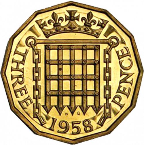 Threepence Reverse Image minted in UNITED KINGDOM in 1958 (1953-70  -  Elizabeth II)  - The Coin Database