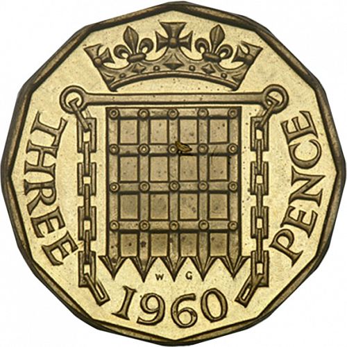 Threepence Reverse Image minted in UNITED KINGDOM in 1960 (1953-70  -  Elizabeth II)  - The Coin Database