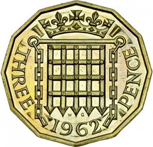 Threepence Reverse Image minted in UNITED KINGDOM in 1962 (1953-70  -  Elizabeth II)  - The Coin Database