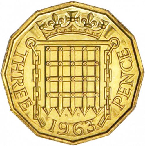 Threepence Reverse Image minted in UNITED KINGDOM in 1963 (1953-70  -  Elizabeth II)  - The Coin Database