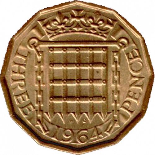 Threepence Reverse Image minted in UNITED KINGDOM in 1964 (1953-70  -  Elizabeth II)  - The Coin Database