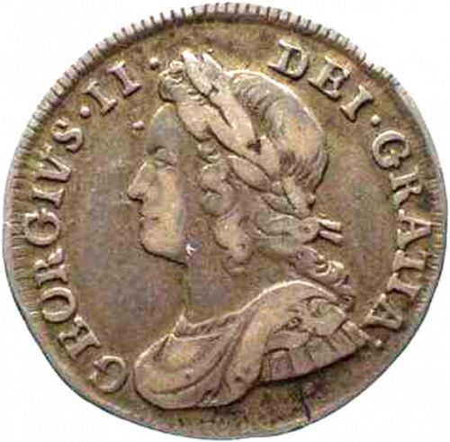 Threepence Obverse Image minted in UNITED KINGDOM in 1735 (1727-60 - George II)  - The Coin Database