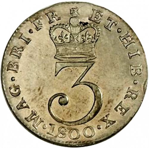 Threepence Obverse Image minted in UNITED KINGDOM in 1800 (1760-20 - George III)  - The Coin Database