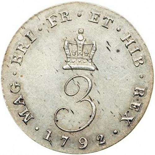 Threepence Reverse Image minted in UNITED KINGDOM in 1792 (1760-20 - George III)  - The Coin Database