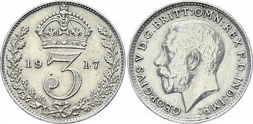 Threepence Obverse Image minted in UNITED KINGDOM in 1917 (1910-36  -  George V)  - The Coin Database