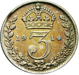Threepence Reverse Image minted in UNITED KINGDOM in 1914 (1910-36  -  George V)  - The Coin Database
