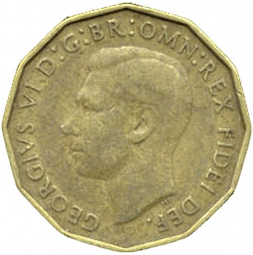 Threepence Obverse Image minted in UNITED KINGDOM in 1937 (1937-52 - George VI)  - The Coin Database