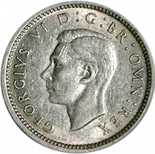 Threepence Obverse Image minted in UNITED KINGDOM in 1939 (1937-52 - George VI)  - The Coin Database
