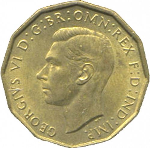 Threepence Obverse Image minted in UNITED KINGDOM in 1941 (1937-52 - George VI)  - The Coin Database