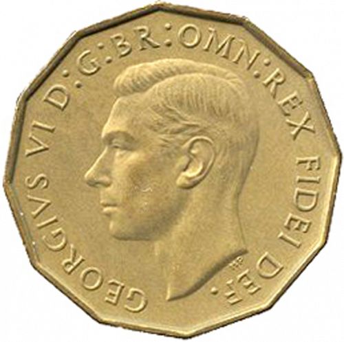 Threepence Obverse Image minted in UNITED KINGDOM in 1951 (1937-52 - George VI)  - The Coin Database