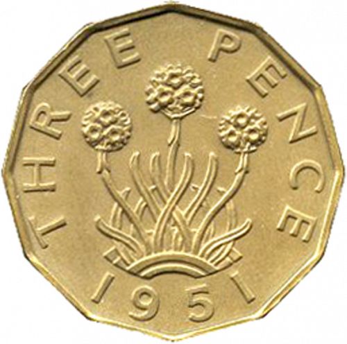 Threepence Reverse Image minted in UNITED KINGDOM in 1951 (1937-52 - George VI)  - The Coin Database