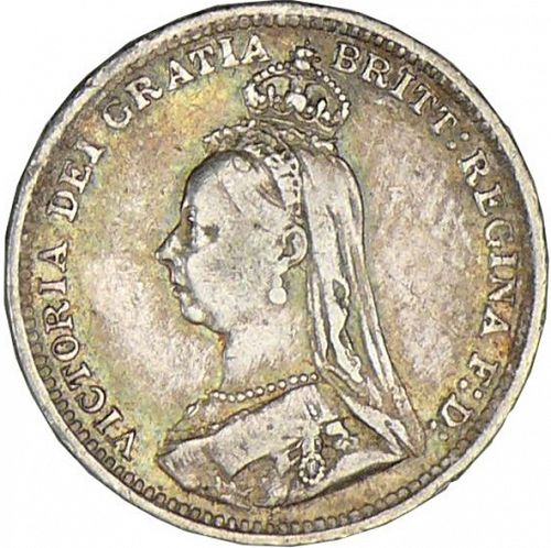 Threepence Obverse Image minted in UNITED KINGDOM in 1890 (1837-01  -  Victoria)  - The Coin Database