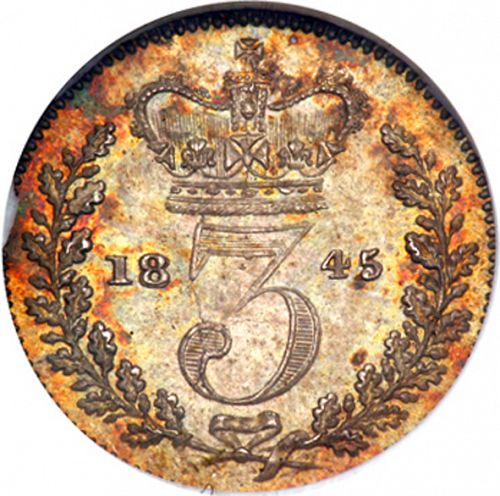 Threepence Reverse Image minted in UNITED KINGDOM in 1845 (1837-01  -  Victoria)  - The Coin Database