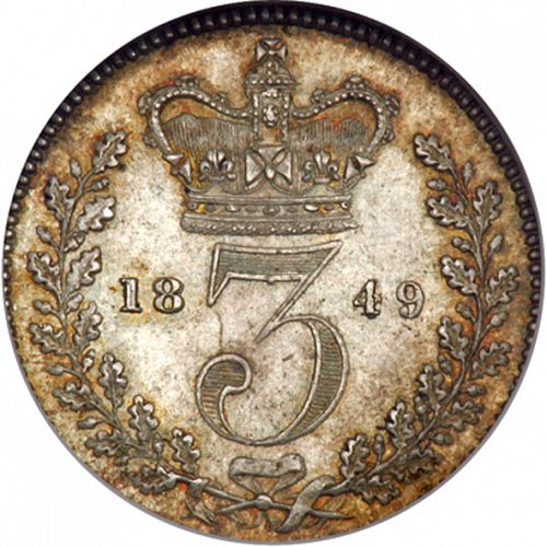 Threepence Reverse Image minted in UNITED KINGDOM in 1849 (1837-01  -  Victoria)  - The Coin Database