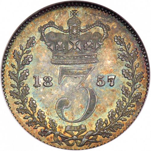 Threepence Reverse Image minted in UNITED KINGDOM in 1857 (1837-01  -  Victoria)  - The Coin Database