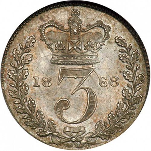 Threepence Reverse Image minted in UNITED KINGDOM in 1868 (1837-01  -  Victoria)  - The Coin Database