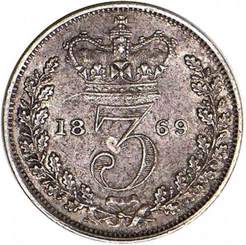 Threepence Reverse Image minted in UNITED KINGDOM in 1869 (1837-01  -  Victoria)  - The Coin Database