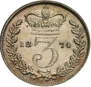 Threepence Reverse Image minted in UNITED KINGDOM in 1874 (1837-01  -  Victoria)  - The Coin Database