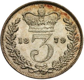 Threepence Reverse Image minted in UNITED KINGDOM in 1879 (1837-01  -  Victoria)  - The Coin Database