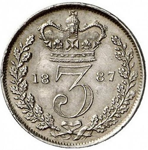 Threepence Reverse Image minted in UNITED KINGDOM in 1887 (1837-01  -  Victoria)  - The Coin Database