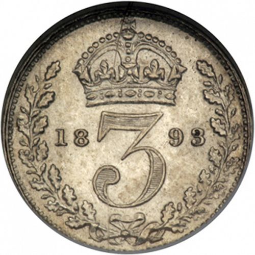 Threepence Reverse Image minted in UNITED KINGDOM in 1893 (1837-01  -  Victoria)  - The Coin Database