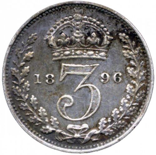 Threepence Reverse Image minted in UNITED KINGDOM in 1896 (1837-01  -  Victoria)  - The Coin Database