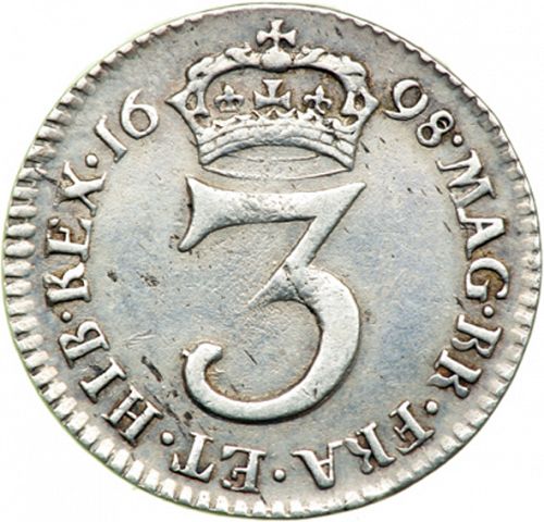 Threepence Reverse Image minted in UNITED KINGDOM in 1698 (1694-01 - William III)  - The Coin Database