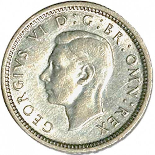Threepence Obverse Image minted in UNITED KINGDOM in 1943 (1937-52 - George VI)  - The Coin Database