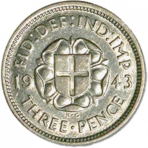 Threepence Reverse Image minted in UNITED KINGDOM in 1943 (1937-52 - George VI)  - The Coin Database