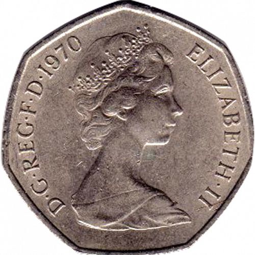 50p Obverse Image minted in UNITED KINGDOM in 1970 (1971-up  -  Elizabeth II - Decimal Coinage)  - The Coin Database