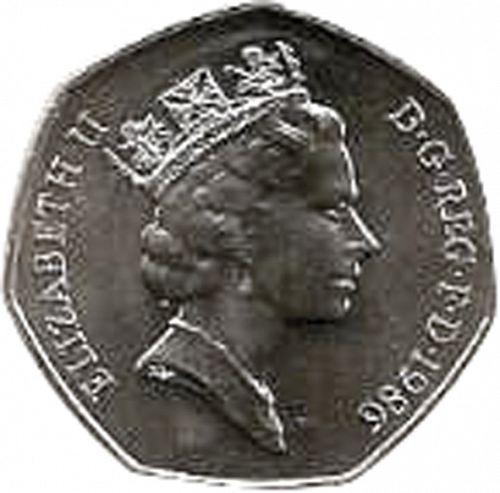 50p Obverse Image minted in UNITED KINGDOM in 1986 (1971-up  -  Elizabeth II - Decimal Coinage)  - The Coin Database
