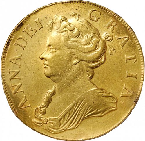 Five Guineas Obverse Image minted in UNITED KINGDOM in 1709 (1701-14 - Anne)  - The Coin Database