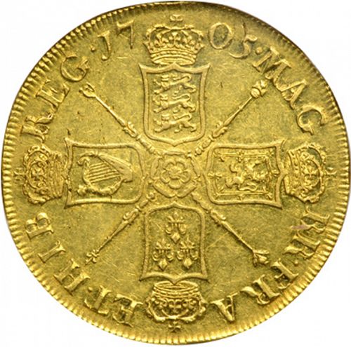 Five Guineas Reverse Image minted in UNITED KINGDOM in 1705 (1701-14 - Anne)  - The Coin Database