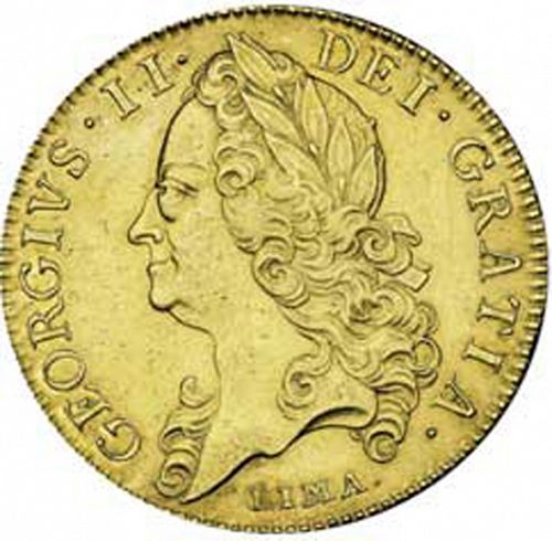 Five Guineas Obverse Image minted in UNITED KINGDOM in 1746 (1727-60 - George II)  - The Coin Database