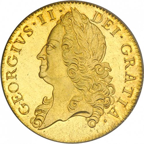 Five Guineas Obverse Image minted in UNITED KINGDOM in 1748 (1727-60 - George II)  - The Coin Database