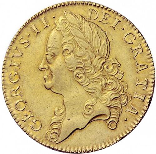 Five Guineas Obverse Image minted in UNITED KINGDOM in 1753 (1727-60 - George II)  - The Coin Database