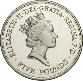 £5 Obverse Image minted in UNITED KINGDOM in 1990 (1971-up  -  Elizabeth II - Decimal Coinage)  - The Coin Database