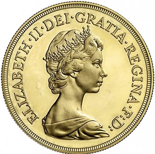 Five Pounds Obverse Image minted in UNITED KINGDOM in 1984 (1953-up  -  Elizabeth II - Sovereign)  - The Coin Database