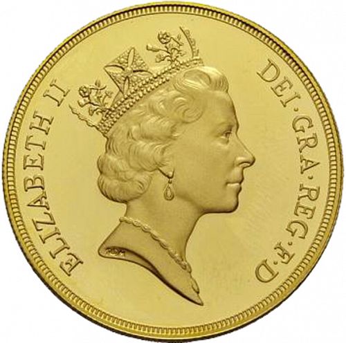 Five Pounds Obverse Image minted in UNITED KINGDOM in 1985 (1953-up  -  Elizabeth II - Sovereign)  - The Coin Database