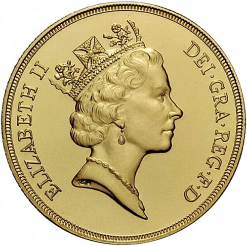 Five Pounds Obverse Image minted in UNITED KINGDOM in 1985 (1953-up  -  Elizabeth II - Sovereign)  - The Coin Database