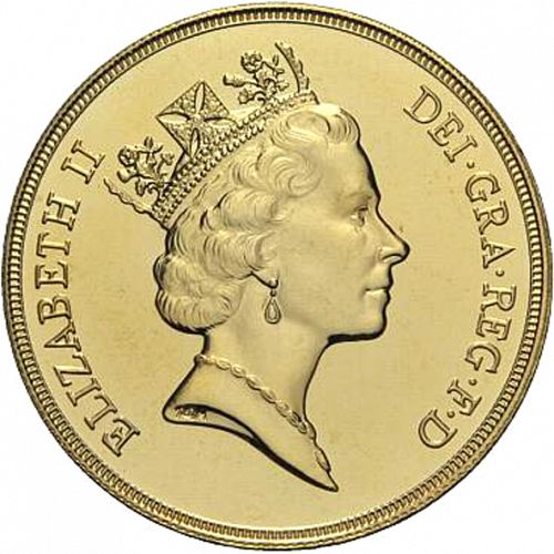 Five Pounds Obverse Image minted in UNITED KINGDOM in 1986 (1953-up  -  Elizabeth II - Sovereign)  - The Coin Database